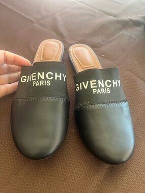 Givenchy Black Leather Logo Slip-On Mules